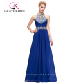 Grace Karin 2016 Full-Length ärmellosen blauen Chiffon Perlen Abendkleid GK000086-2